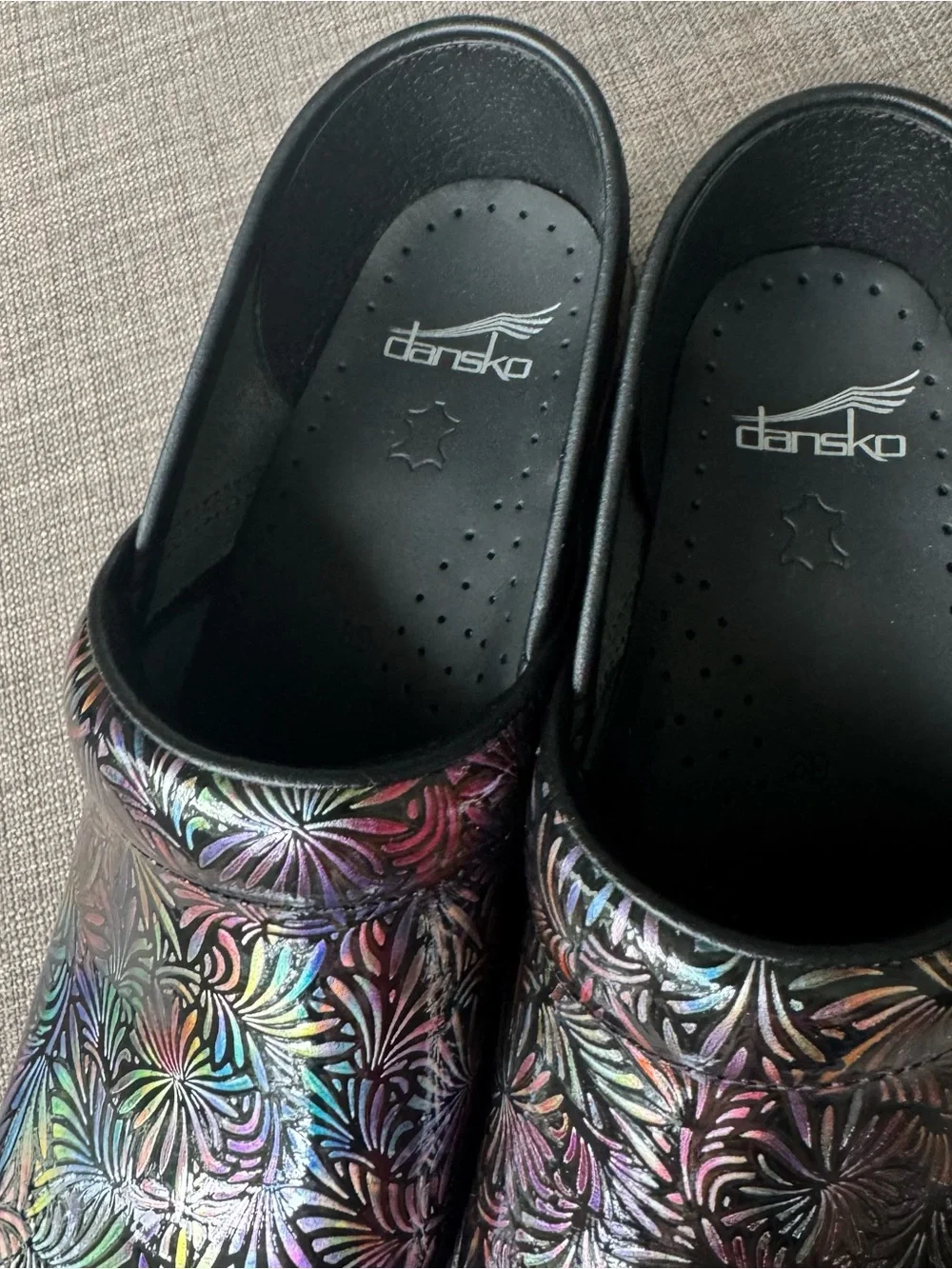 Dansko Clog Shoes Womens EU 39 8.5 Black Patent Leather Metallic Firework Nurse - Picture 6 of 6
